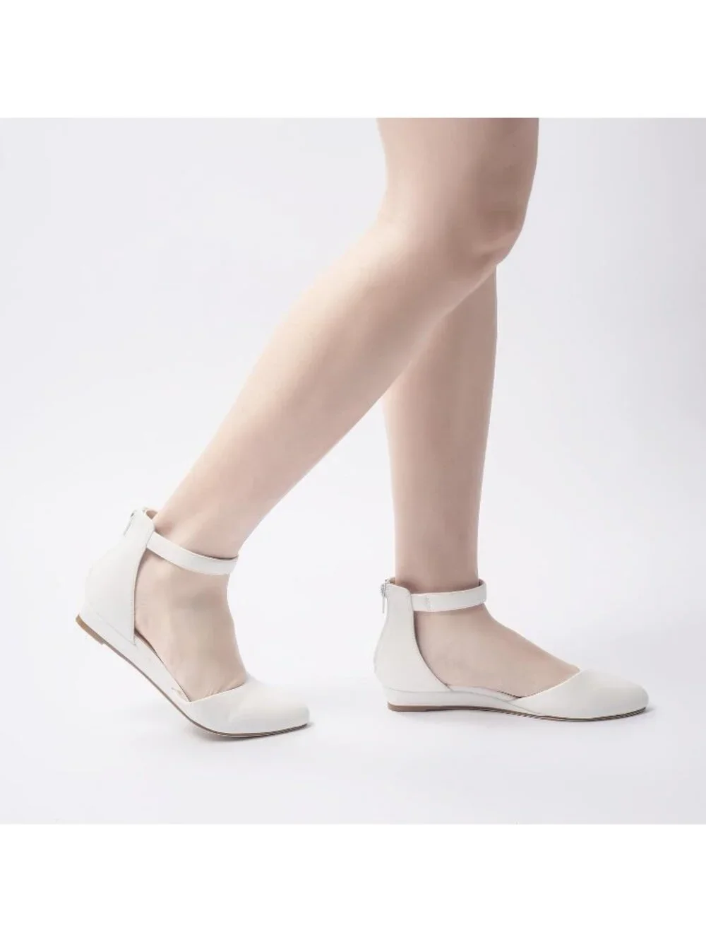 Women's White Pu Leather Flats Ankle Strap Comfortable Pointed Toe Dress Shoes